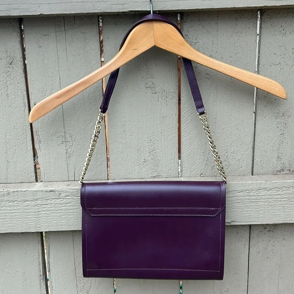 Kate Spade Plum Leather Shoulder Bag With Chain Detail Strap